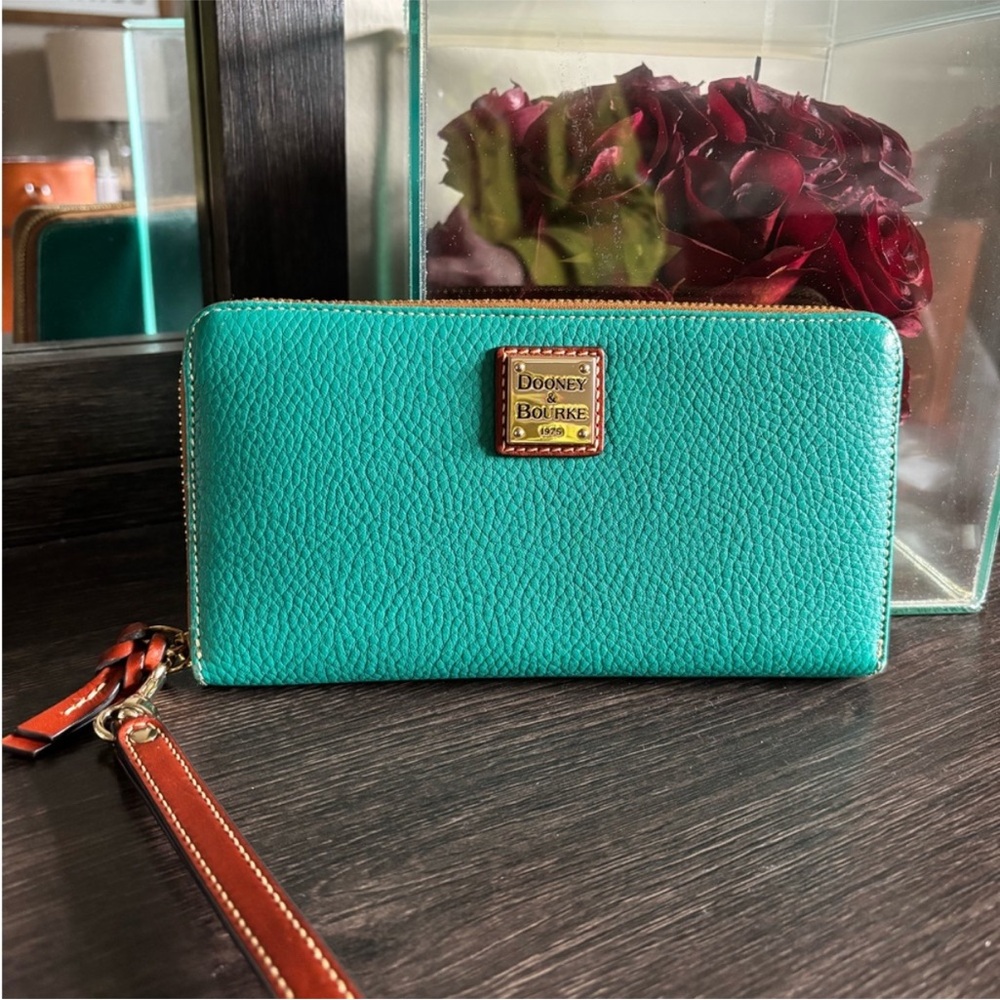 Dooney & Bourke Turquoise Wallet with Brown Accents